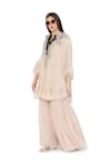 Payal Singhal_Beige Georgette Floral Motifs Notched Embroidered Yoke Kurta And Sharara Set _Online_at_Aza_Fashions