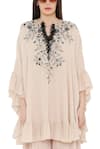 Buy_Payal Singhal_Beige Georgette Floral Motifs Notched Embroidered Yoke Kurta And Sharara Set _Online_at_Aza_Fashions