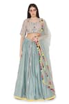 Buy_Payal Singhal_Blue Net, Georgette, Brocade, Silkmul Mukaish Embroidered Panelled Lehenga Set _at_Aza_Fashions