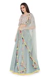 Payal Singhal_Blue Net, Georgette, Brocade, Silkmul Mukaish Embroidered Panelled Lehenga Set _Online_at_Aza_Fashions