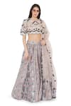 Buy_Payal Singhal_Grey Dupion Silk Printed Bandhani Kilim Round Lehenga Set _at_Aza_Fashions