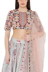 Buy_Payal Singhal_Grey Crepe Printed Ikat Stripe Round Lehenga Set_Online_at_Aza_Fashions