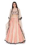 Buy_Payal Singhal_Peach Georgette Embroidered Square Neck Panelled Lehenga Set With Cape _at_Aza_Fashions