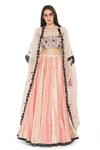 Payal Singhal_Peach Georgette Embroidered Square Neck Panelled Lehenga Set With Cape _Online_at_Aza_Fashions