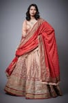 Buy_RI.Ritu Kumar_Peach Blouse And Dupatta- 100% Silk, Lehenga - 100% Floral Embroidered Bridal Set _Online_at_Aza_Fashions
