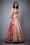 RI.Ritu Kumar_Peach Blouse And Dupatta- 100% Silk, Lehenga - 100% Floral Embroidered Bridal Set _Online_at_Aza_Fashions