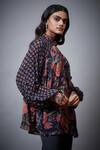 RI.Ritu Kumar_Blue Viscose Chinon Printed Floral Band Short Kurta _Online_at_Aza_Fashions