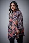 Buy_RI.Ritu Kumar_Blue Viscose Chinon Printed Floral Band Short Kurta _Online_at_Aza_Fashions