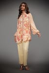 Buy_RI.Ritu Kumar_Beige Viscose Chinon Printed Floral Band Short Kurta _Online_at_Aza_Fashions