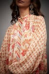 Shop_RI.Ritu Kumar_Beige Viscose Chinon Printed Floral Band Short Kurta _Online_at_Aza_Fashions