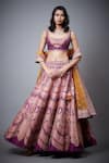 Buy_RI.Ritu Kumar_Purple Aari, Zardozi Square Neck Floral Embroidered Bridal Lehenga Set _at_Aza_Fashions