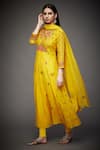 Buy_RI.Ritu Kumar_Yellow Anarkali And Gharara - Silk Chanderi Printed Floral Notched Set _Online_at_Aza_Fashions