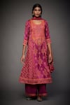 Buy_RI.Ritu Kumar_Purple Embroidered Kashida Round Floral Kurta Palazzo Set _at_Aza_Fashions