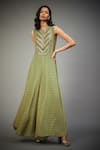 Buy_RI.Ritu Kumar_Green Viscose Crepe Floral Band Printed Sleeveless Jumpsuit _at_Aza_Fashions