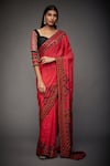 Buy_RI.Ritu Kumar_Red Viscose Printed And Embroidered Geometric Saree With Unstitched Blouse Piece _at_Aza_Fashions