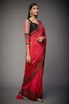 Shop_RI.Ritu Kumar_Red Viscose Printed And Embroidered Geometric Saree With Unstitched Blouse Piece _at_Aza_Fashions