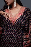 Shop_RI.Ritu Kumar_Blue Rayon Crepe Printed Floral V Neck Kaftan _Online_at_Aza_Fashions