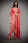 Buy_RI.Ritu Kumar_Red Embroidered Aari Work Notched Kurta Pant Set _at_Aza_Fashions