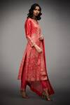 RI.Ritu Kumar_Red Embroidered Aari Work Notched Kurta Pant Set _Online_at_Aza_Fashions