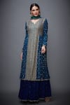 Buy_RI.Ritu Kumar_Blue Silk Printed Floral Notched Embroidered Kurta Skirt Set _at_Aza_Fashions