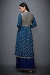 Shop_RI.Ritu Kumar_Blue Silk Printed Floral Notched Embroidered Kurta Skirt Set _at_Aza_Fashions