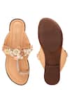 Shop_5elements_Peach Embroidery, Fabric Flowers, Rhinestones, Beads Embellished Kolhapuri Flats _at_Aza_Fashions
