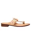 5elements_Peach Embroidery, Fabric Flowers, Rhinestones, Beads Embellished Kolhapuri Flats _Online_at_Aza_Fashions