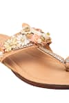 Shop_5elements_Peach Embroidery, Fabric Flowers, Rhinestones, Beads Embellished Kolhapuri Flats _Online_at_Aza_Fashions