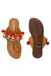 Shop_5elements_Beige Coin And Pom-pom Embellished Kolhapuri Flats _at_Aza_Fashions