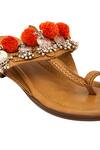 Shop_5elements_Beige Coin And Pom-pom Embellished Kolhapuri Flats _Online_at_Aza_Fashions