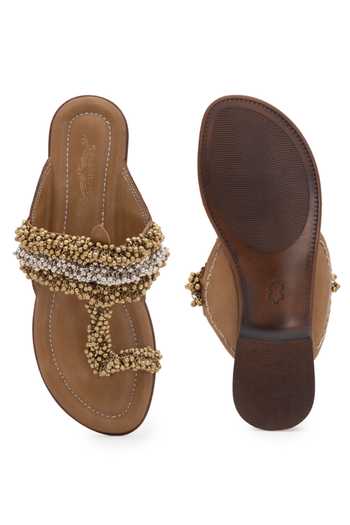 Shop_5elements_Beige Ghunghroo Kolhapuri Flats _at_Aza_Fashions