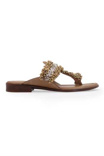 5elements_Beige Ghunghroo Kolhapuri Flats _Online_at_Aza_Fashions
