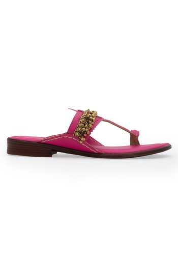 5elements_Pink Ghunghroo Kolhapuri Flats _Online_at_Aza_Fashions