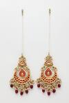 Shop_Dugran By Dugristyle_Gold Plated Kundan And Red Chandbalis With Ear Chain _at_Aza_Fashions