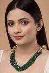 Shop_Dugran By Dugristyle_Green Kundan Pearl Natural Stone Layered Necklace _at_Aza_Fashions