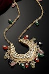 Dugran By Dugristyle_Multi Color Kundan Pearl Stone Drop Pendant Necklace _Online_at_Aza_Fashions