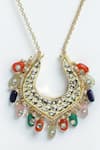 Buy_Dugran By Dugristyle_Multi Color Kundan Pearl Stone Drop Pendant Necklace _Online_at_Aza_Fashions
