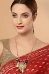 Shop_Dugran By Dugristyle_Gold Kundan Pearl Natural Stone Ghunghroo Tassel Necklace _at_Aza_Fashions