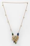 Buy_Dugran By Dugristyle_Gold Kundan Pearl Natural Stone Ghunghroo Tassel Necklace _at_Aza_Fashions