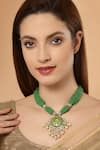 Shop_Dugran By Dugristyle_Green Floral Motif Kundan And Pearl Pendant Necklace _at_Aza_Fashions