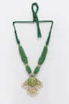 Buy_Dugran By Dugristyle_Green Floral Motif Kundan And Pearl Pendant Necklace _at_Aza_Fashions