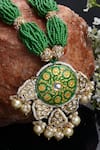 Dugran By Dugristyle_Green Floral Motif Kundan And Pearl Pendant Necklace _Online_at_Aza_Fashions