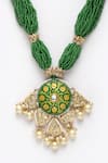 Buy_Dugran By Dugristyle_Green Floral Motif Kundan And Pearl Pendant Necklace _Online_at_Aza_Fashions