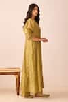 The Right Cut_Green Chanderi Silk Floral Motifs Round Khaleesi Kurta And Pant Set_Online_at_Aza_Fashions