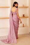 Shop_The Right Cut_Purple Chanderi Silk Leaf Motifs Sweetheart Stella Pre-draped Saree With Blouse_at_Aza_Fashions