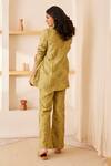 Shop_The Right Cut_Green Chanderi Silk Leaf Motifs Lapel Collar Aileana Blazer And Bootcut Pant Set_at_Aza_Fashions