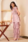 The Right Cut_Purple Paper Silk Printed Floral Motifs Round Lilac Queen Kurta _Online_at_Aza_Fashions