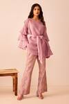 Buy_The Right Cut_Purple Chanderi Silk Plain Straight Lavi Pintucked Top And Pant Set _Online_at_Aza_Fashions