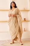 Buy_The Right Cut_Beige Chanderi Silk Embroidered Floral Hannah Pre-draped Saree With Blouse_Online_at_Aza_Fashions