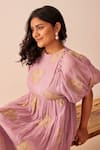 The Right Cut_Purple Chanderi Silk Embroidered Floral Motifs Round Zoe Coast Dress _at_Aza_Fashions